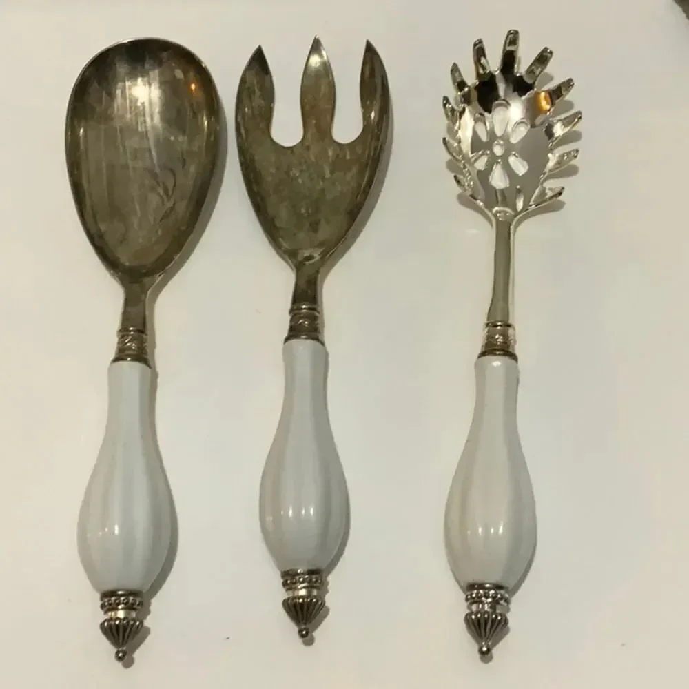 Godinger Art Co. Silver Plated 3 Pc. Hostess Serving Set w/ Porcelain Handle G2